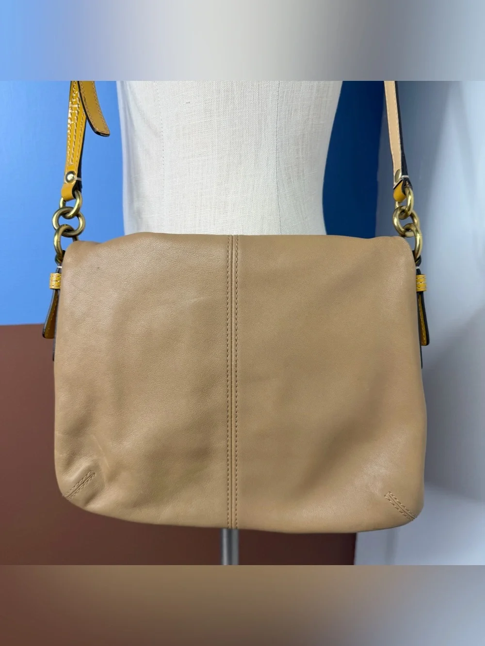 Coach Bonnie Leather Foldover Bag 13388 - Tan Crossbody Purse - Y2K Shoulder Bag